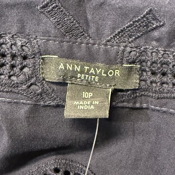 Ann Taylor Petite Fit & Flare Dress 10P Women's Navy Tennis Racket Eyelet Preppy - Picture 7 of 7